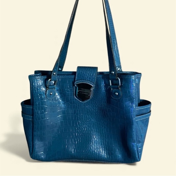 Liz Claiborne Croc-Embossed Blue Tote - Picture 2 of 8